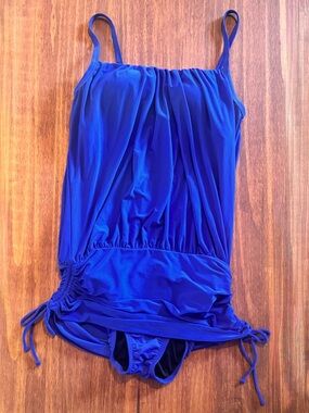 Venus Royal Blue Blouson One Piece Swimsuit 10 Tummy Control Built In Bra